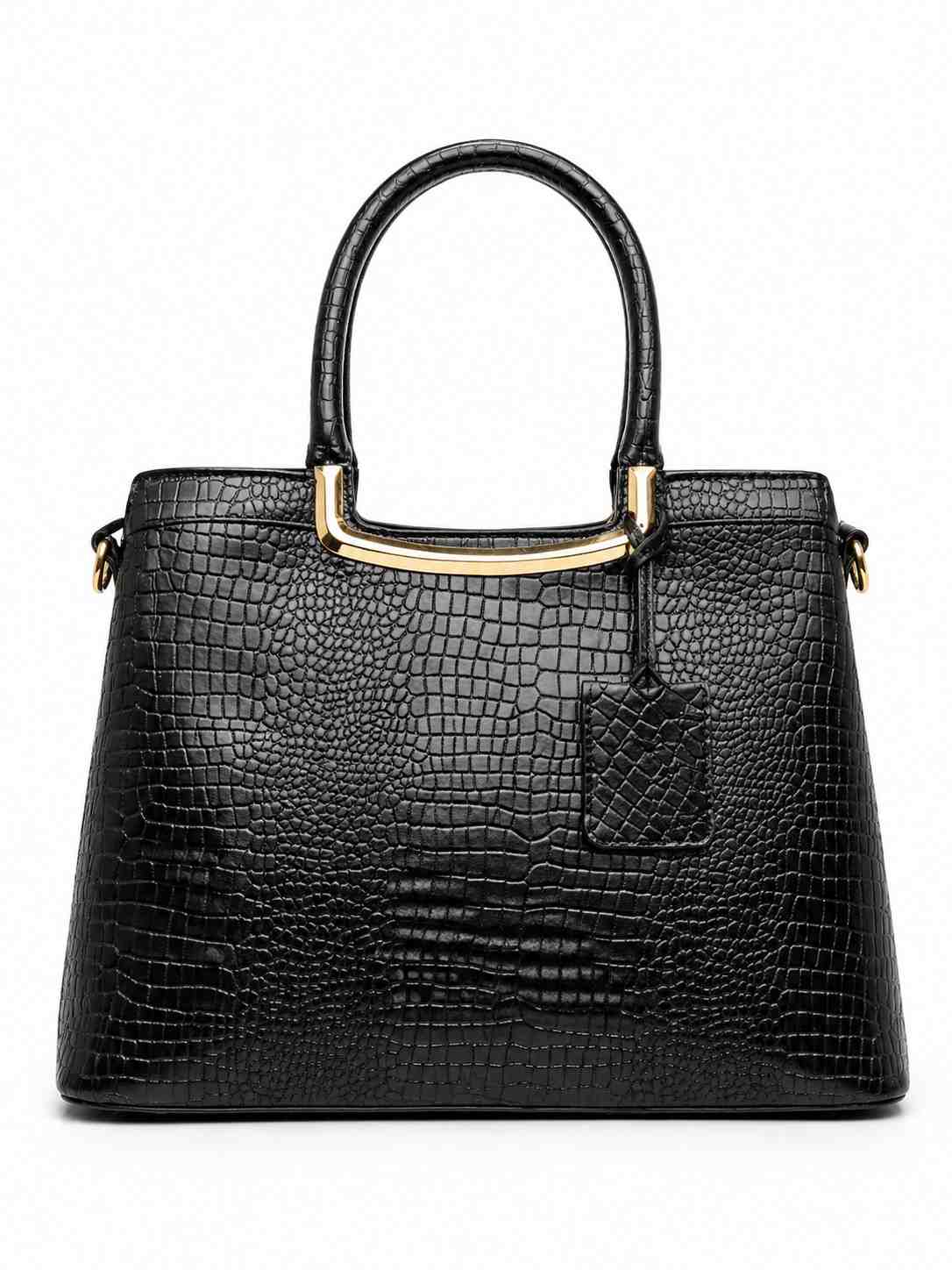 Croc Texture Leather Handbag – Luxury Top Handle Tote