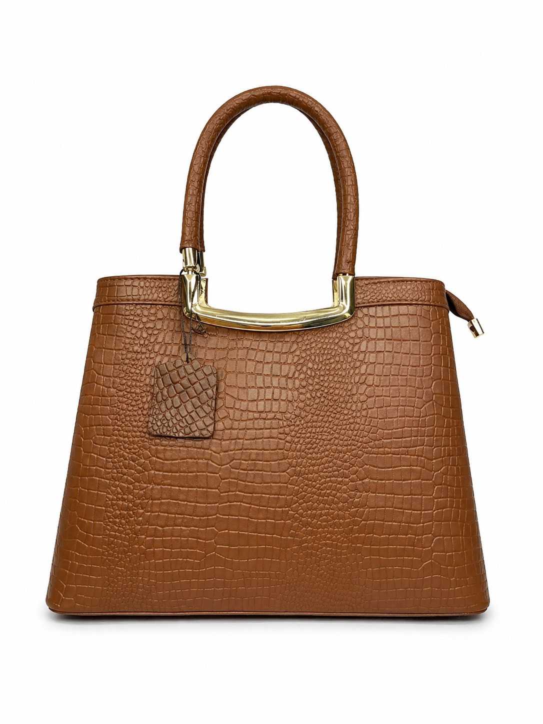Croc Texture Leather Handbag – Luxury Top Handle Tote