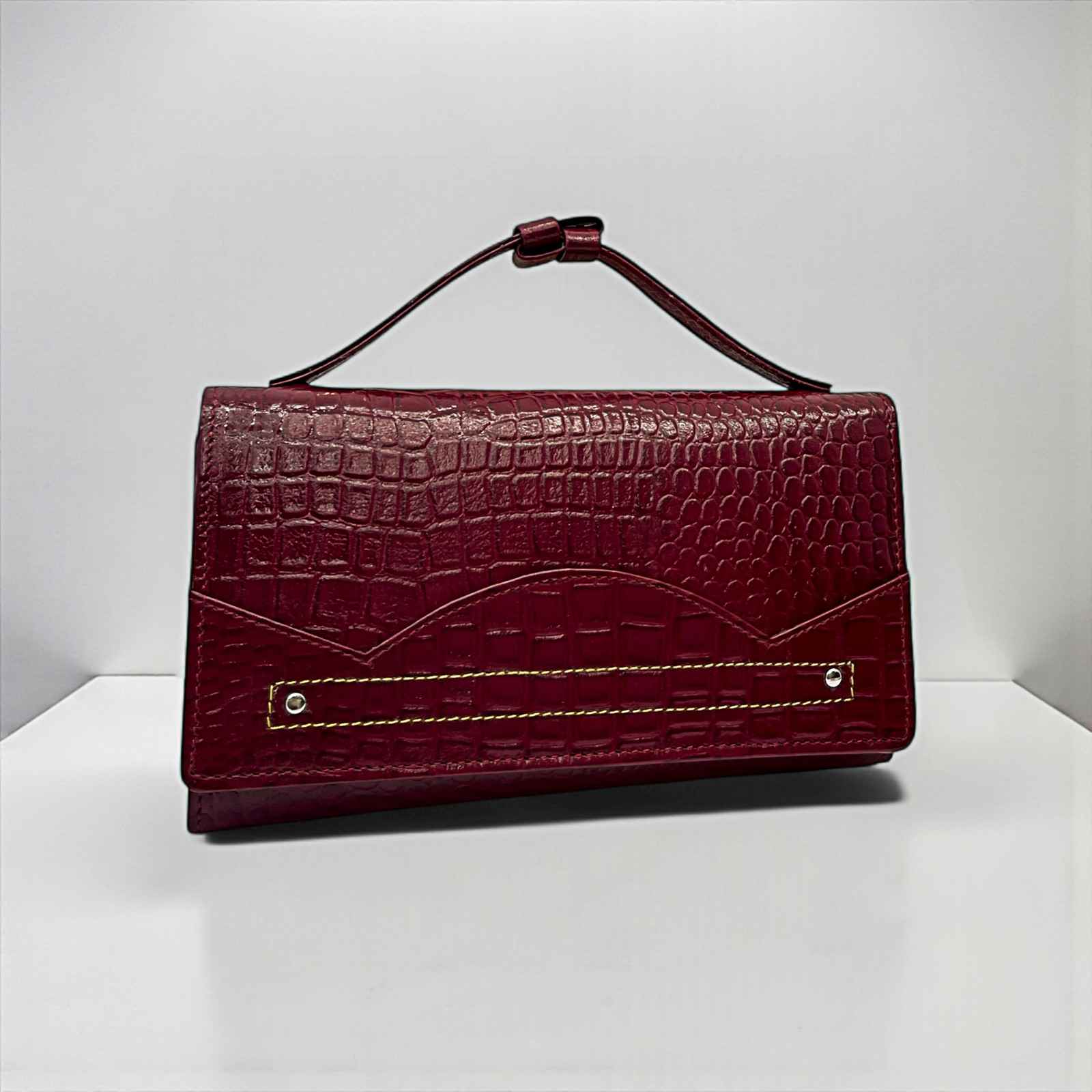 ALW Croco-Embossed Genuine Leather Clutch Wallet — Women's Long Purse with Adjustable Strap