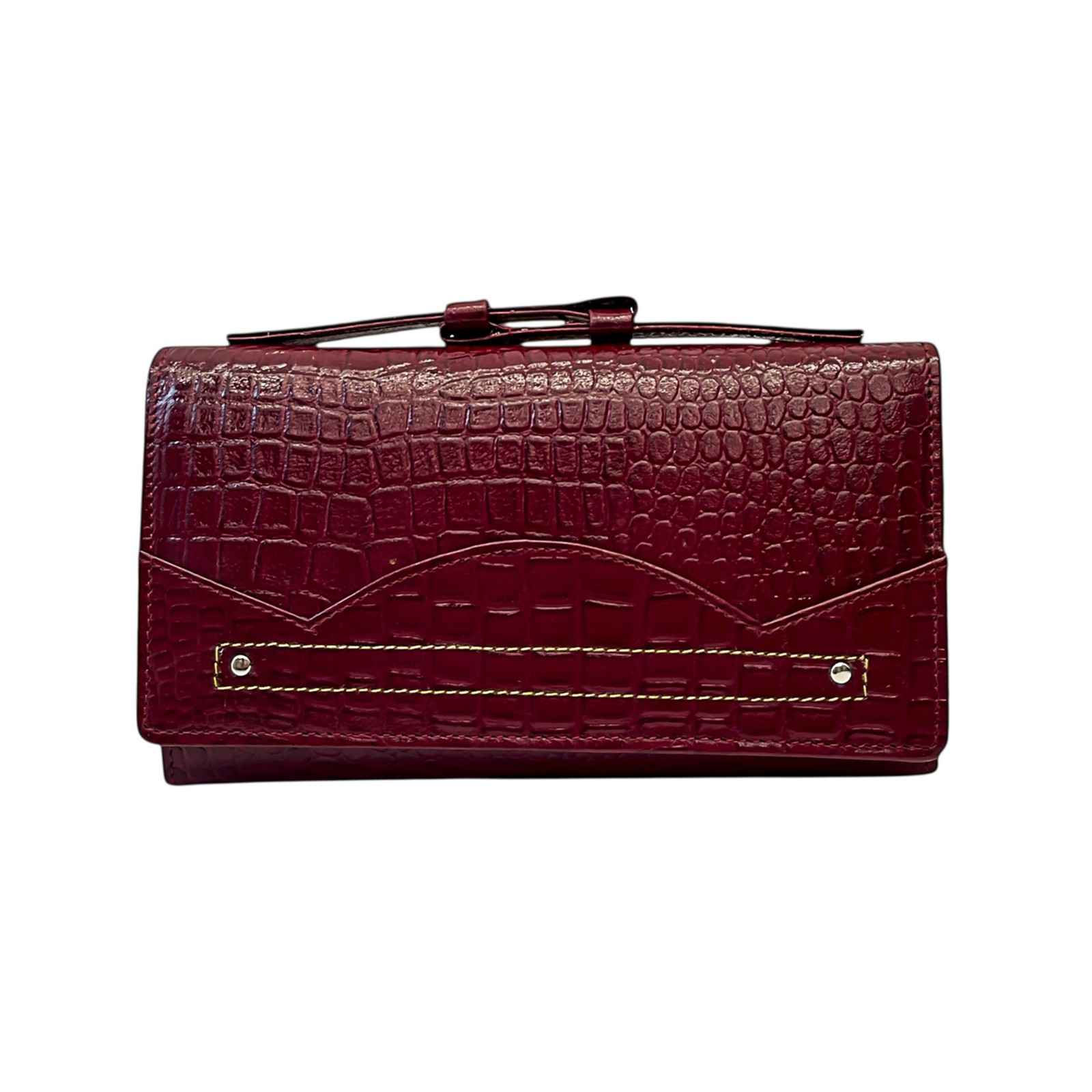 ALW Croco-Embossed Genuine Leather Clutch Wallet — Women's Long Purse with Adjustable Strap