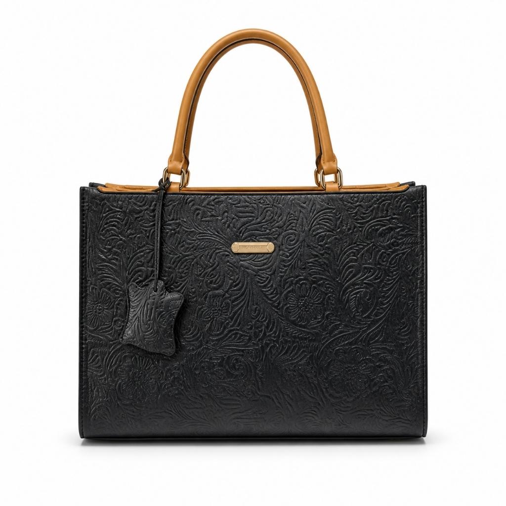 Trendy Leather Handbag With Leather Handle