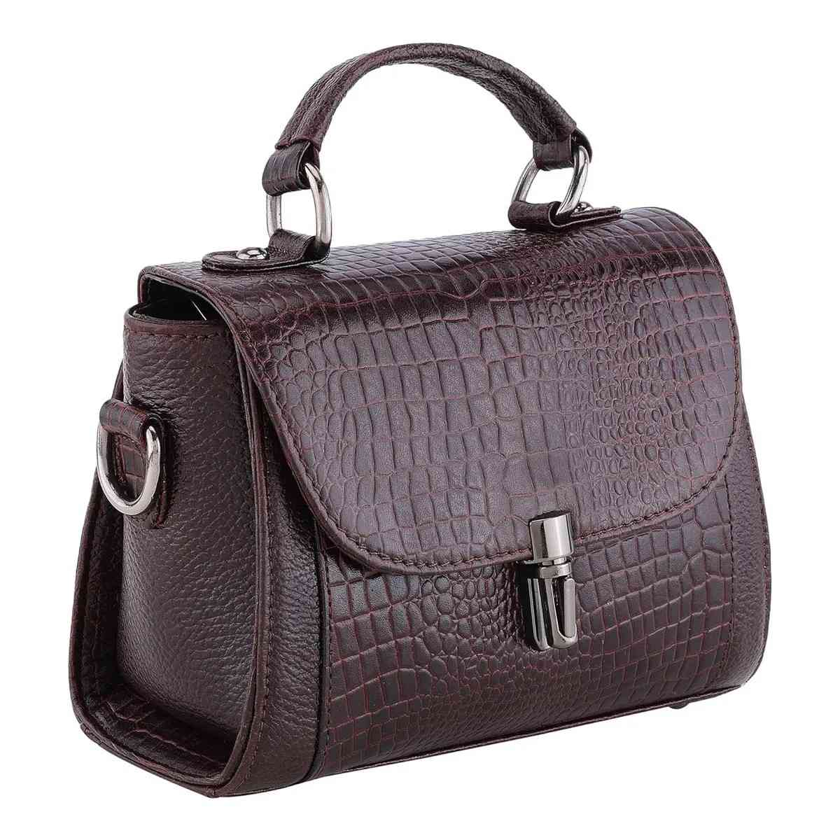 ALW Leather Croco Texture Handbag for Women | Premium Leather Top Handle Sling Bag