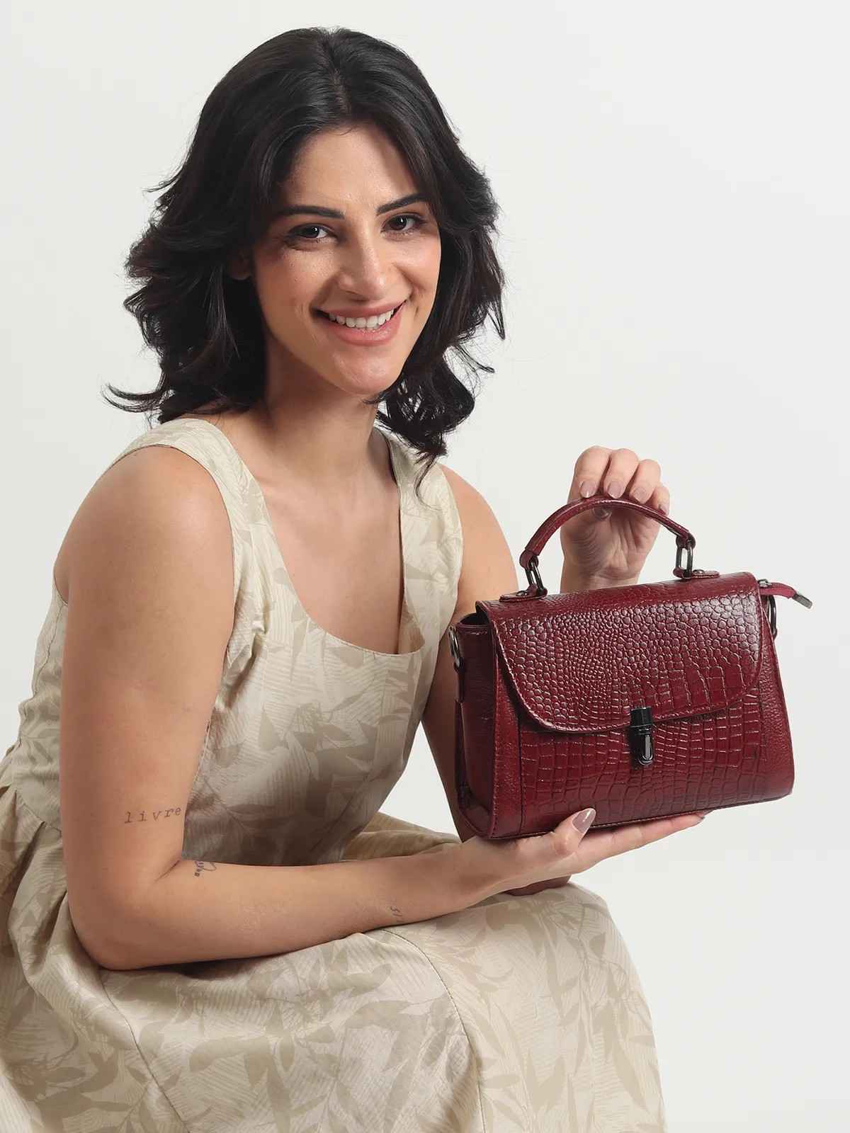 ALW Leather Croco Texture Handbag for Women | Premium Leather Top Handle Sling Bag