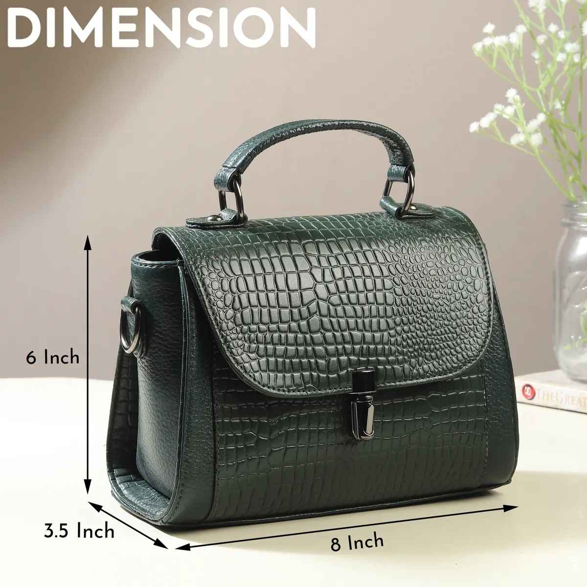 ALW Leather Croco Texture Handbag for Women | Premium Leather Top Handle Sling Bag