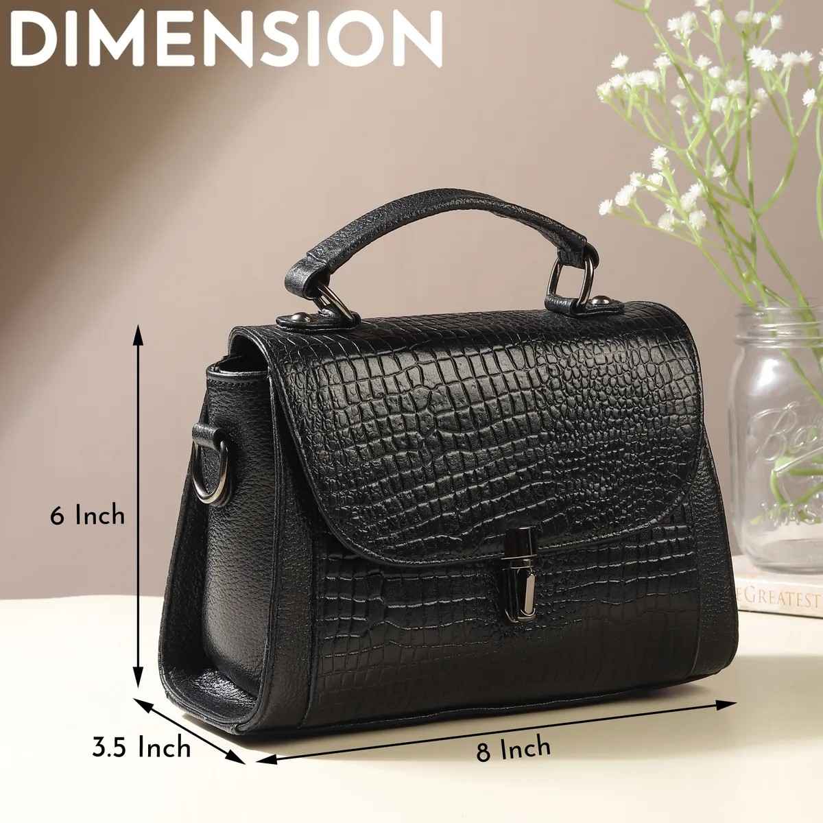 ALW Leather Croco Texture Handbag for Women | Premium Leather Top Handle Sling Bag