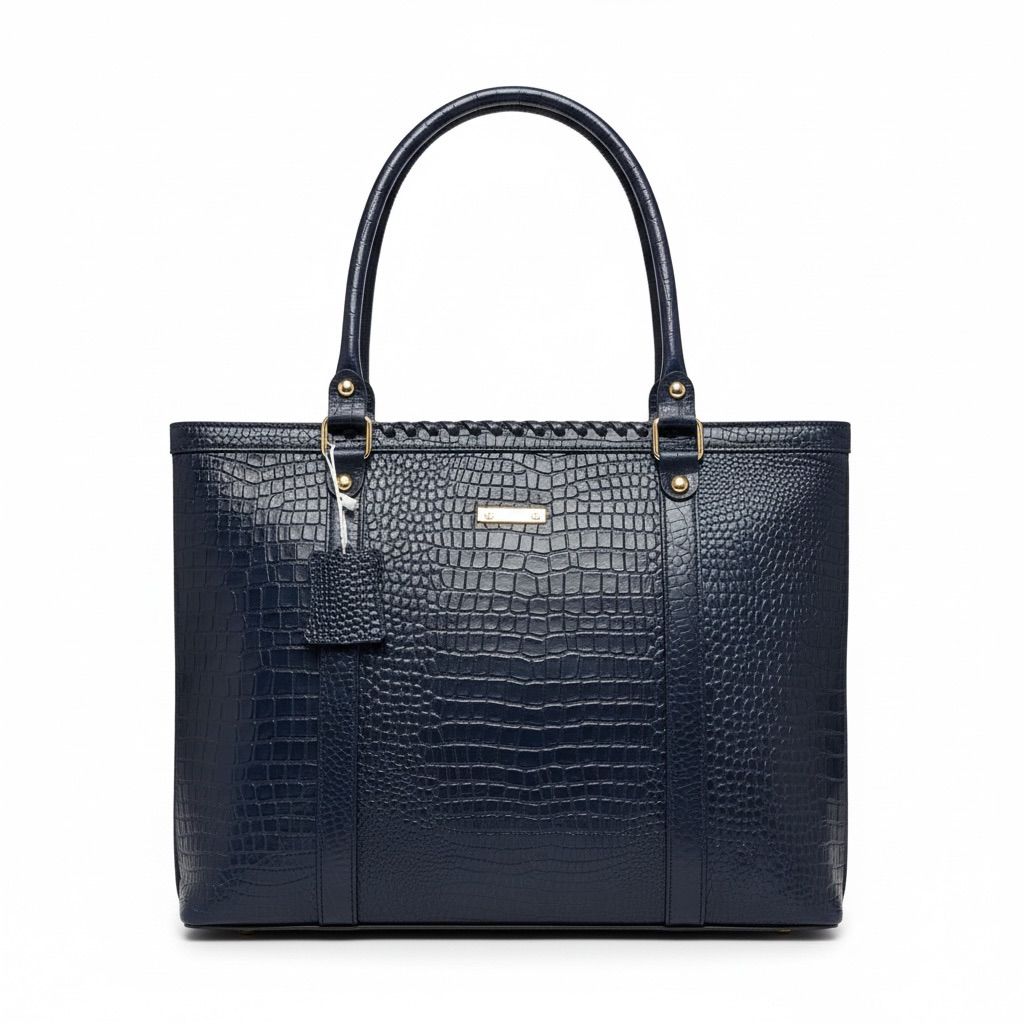 Ladies Leather Handbag With Croco Print