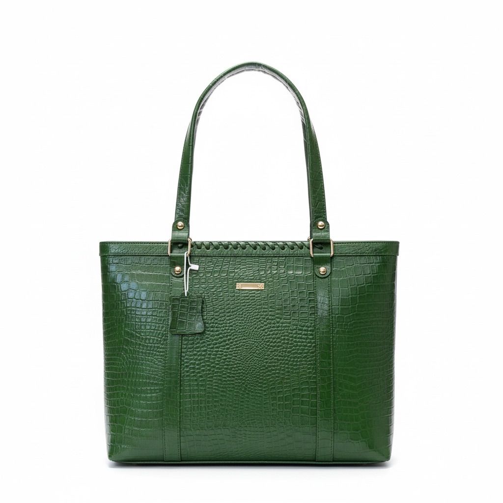 Ladies Leather Handbag With Croco Print