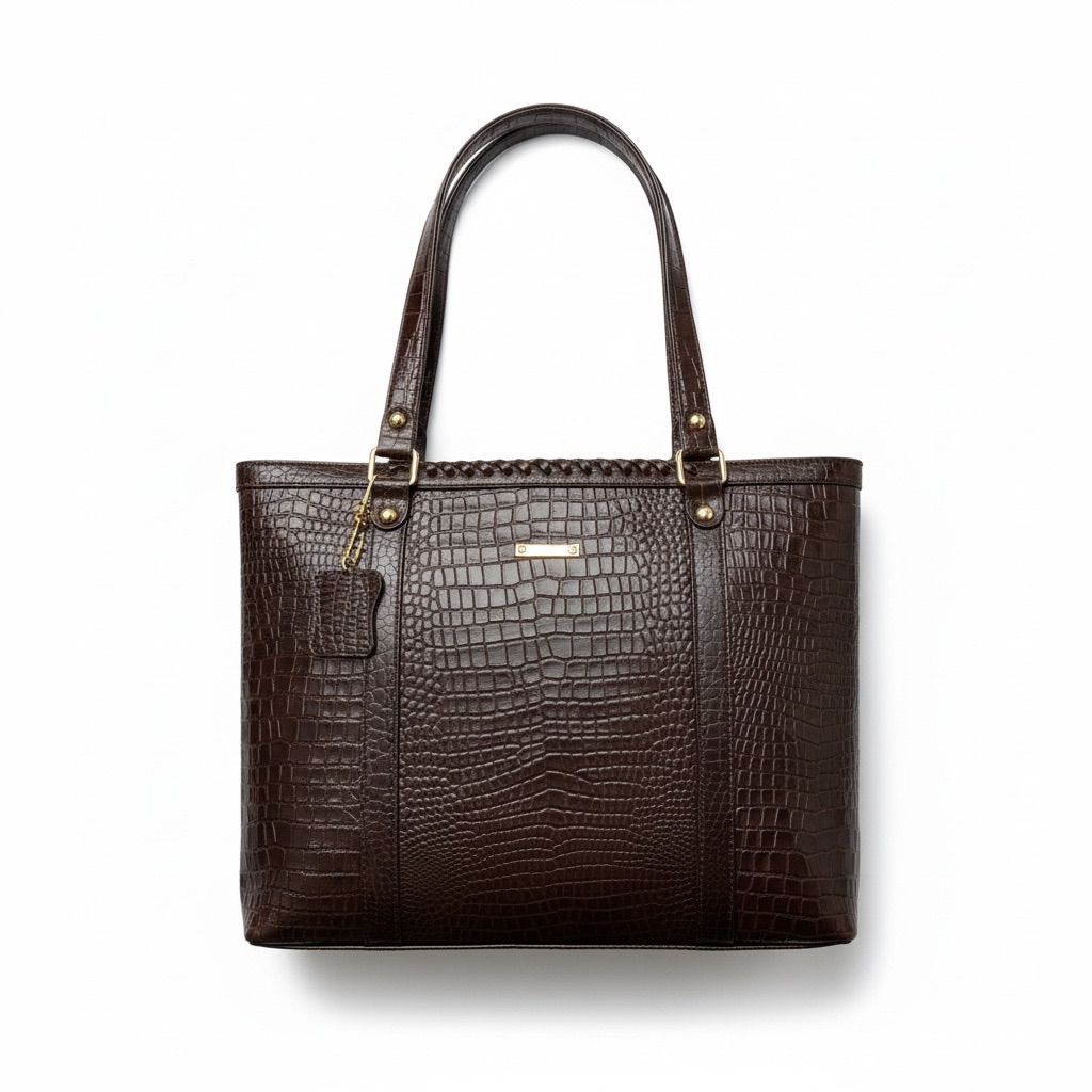 Ladies Leather Handbag With Croco Print