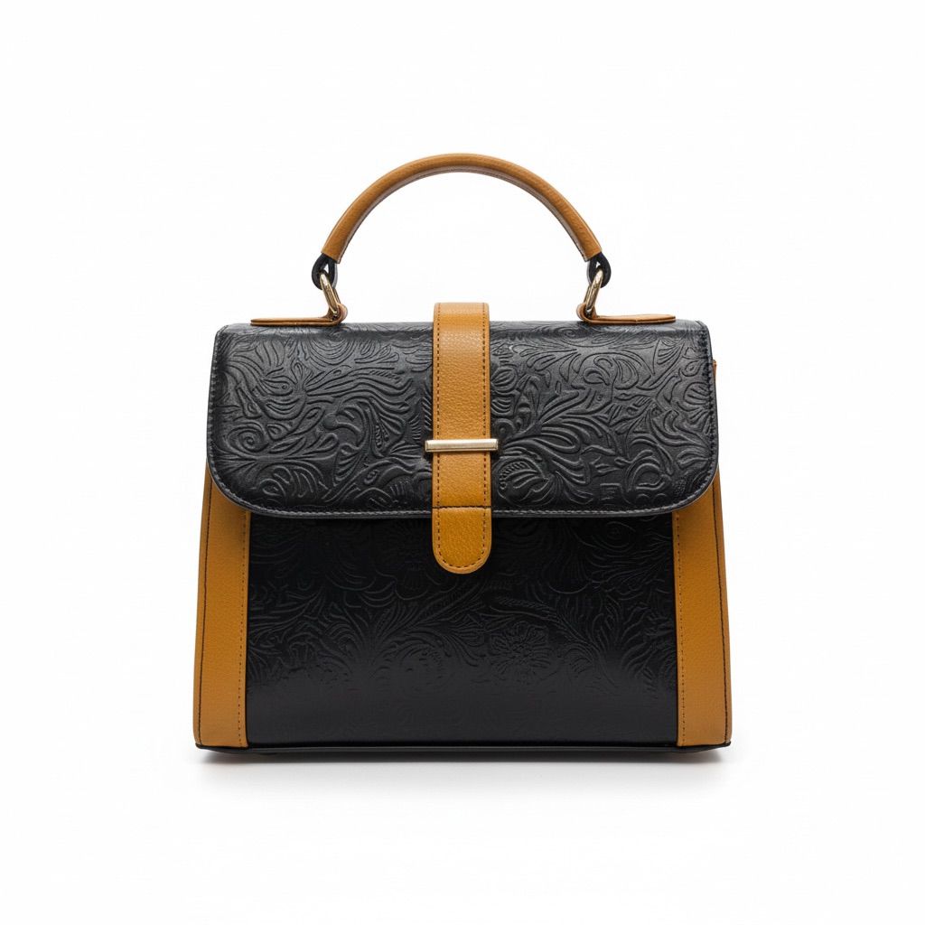 Leather Handbag With Flower Leather Print