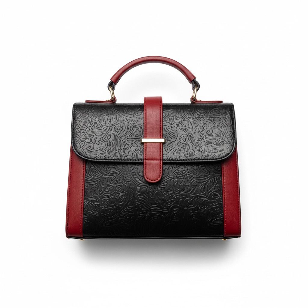 Leather Handbag With Flower Leather Print