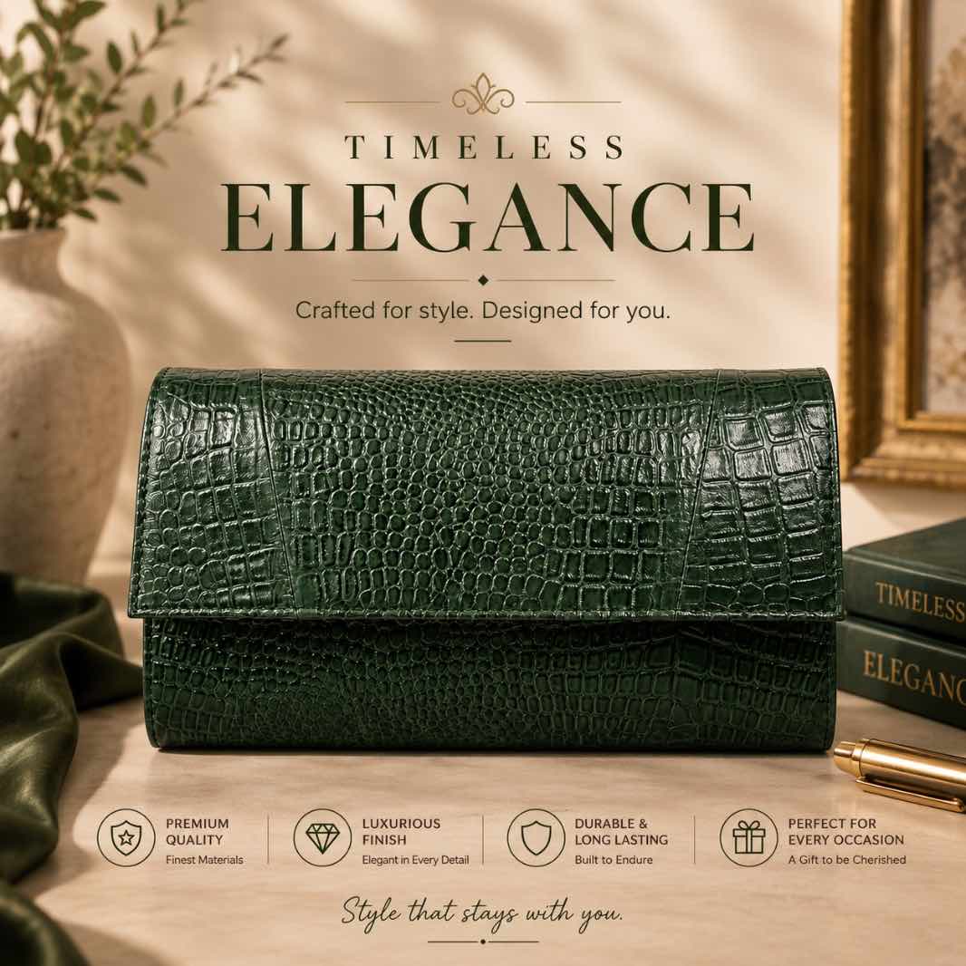 ALW Croco Textured Leather Clutch with Removable Strap
