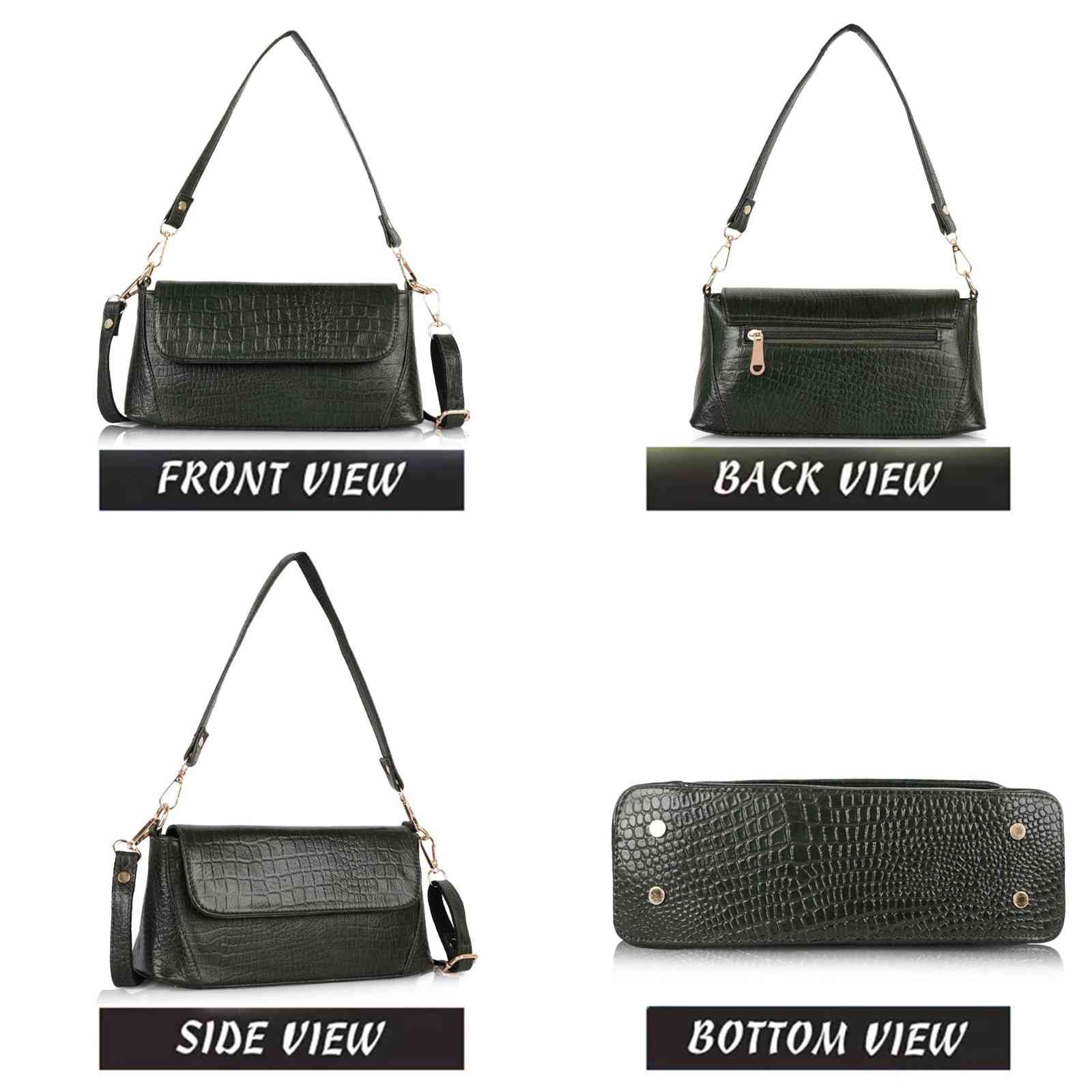 Croc-Embossed Flapover Shoulder Bag — Women's Mini Crossbody with Detachable Strap & Back Zip Pocket
