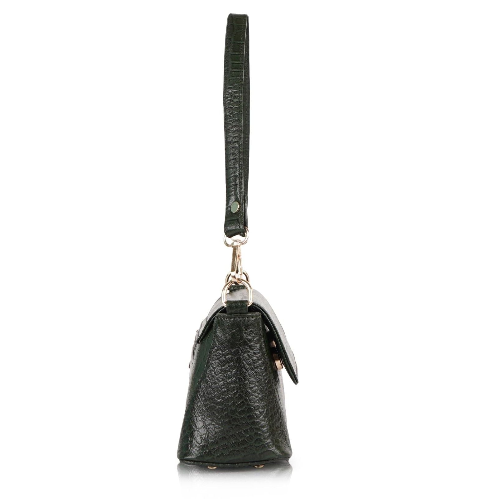 Croc-Embossed Flapover Shoulder Bag — Women's Mini Crossbody with Detachable Strap & Back Zip Pocket