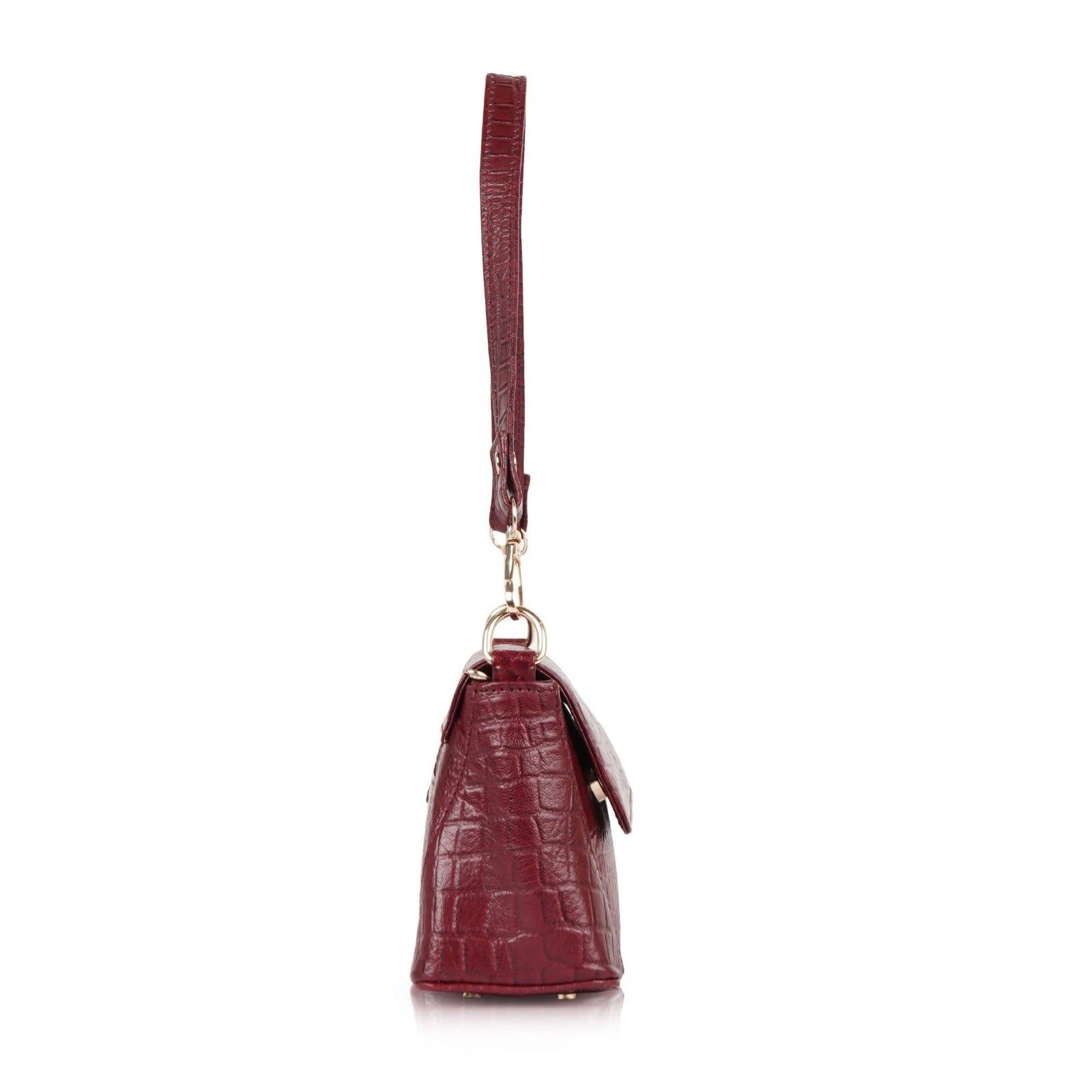Croc-Embossed Flapover Shoulder Bag — Women's Mini Crossbody with Detachable Strap & Back Zip Pocket