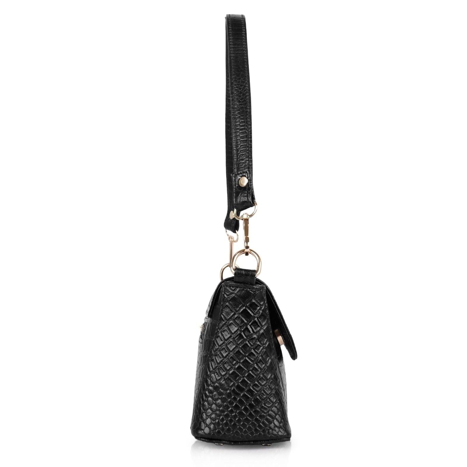 Croc-Embossed Flapover Shoulder Bag — Women's Mini Crossbody with Detachable Strap & Back Zip Pocket