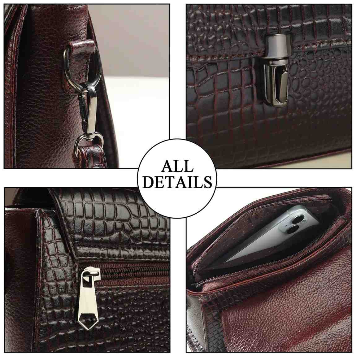 ALW Leather Croco Texture Handbag for Women | Premium Leather Top Handle Sling Bag