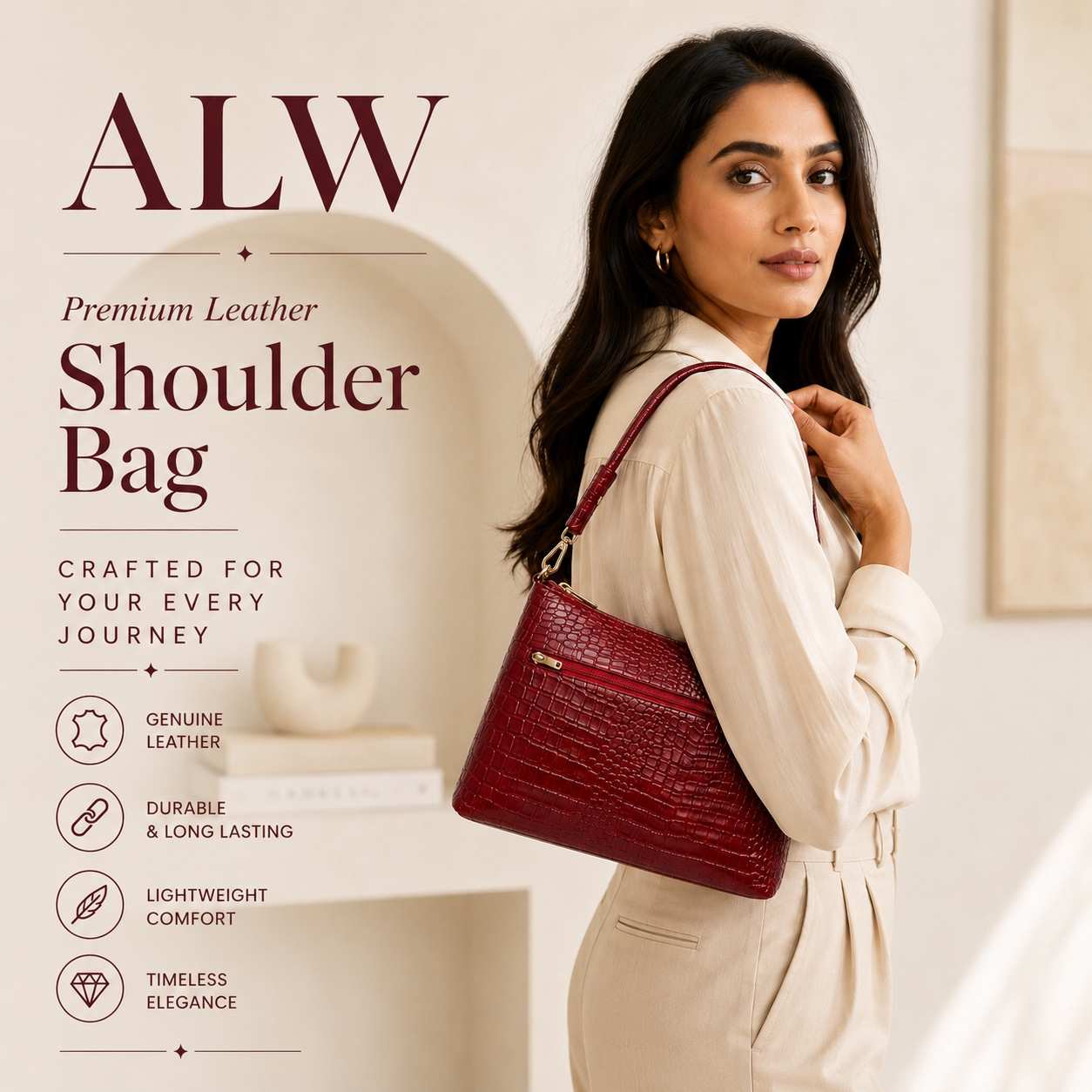 ALW Croco Collection - Textured Leather Multi-Way Shoulder Bag
