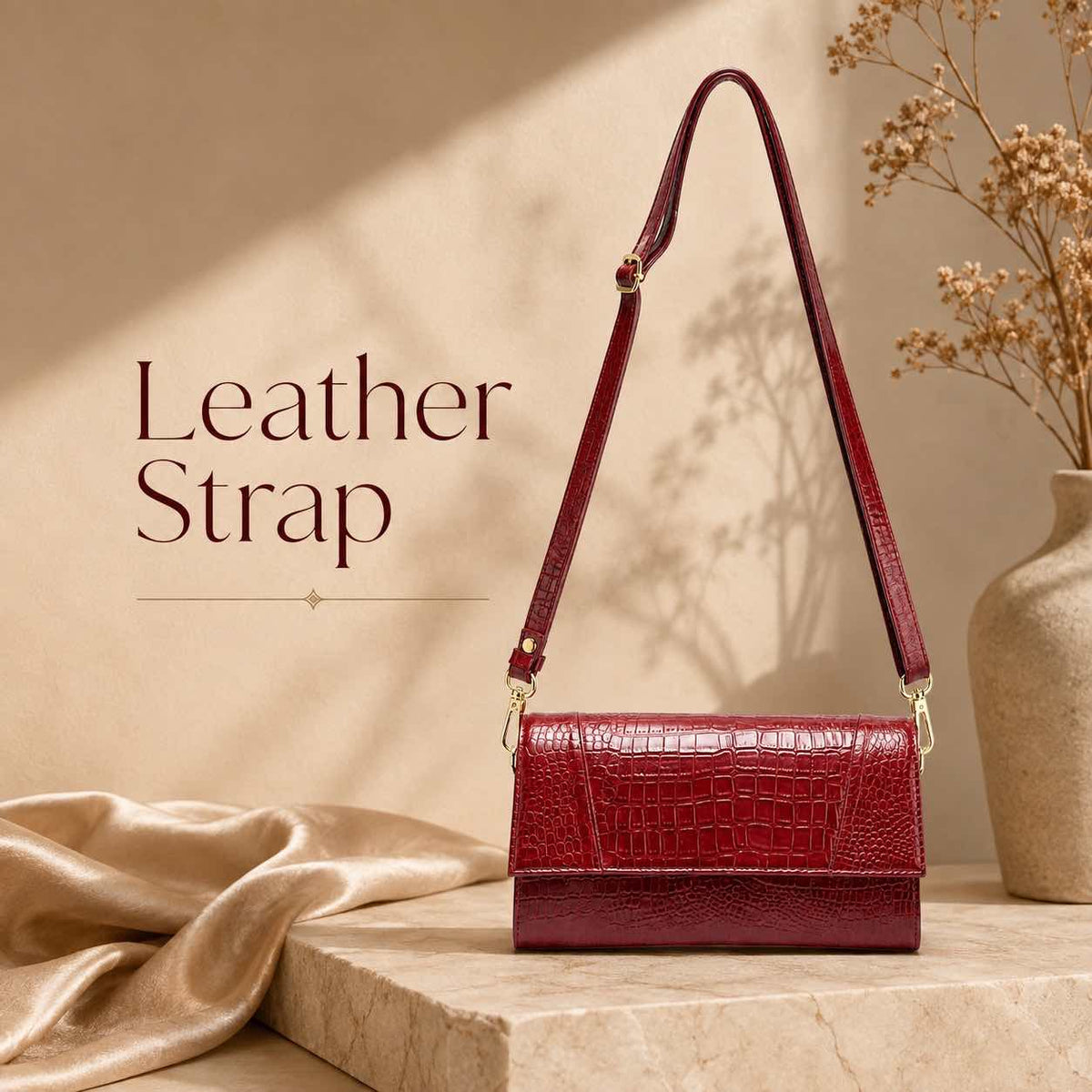 ALW Croco Textured Leather Clutch with Removable Strap