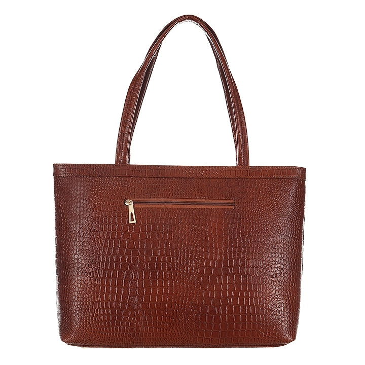 Ladies Leather Handbag With Croco Print