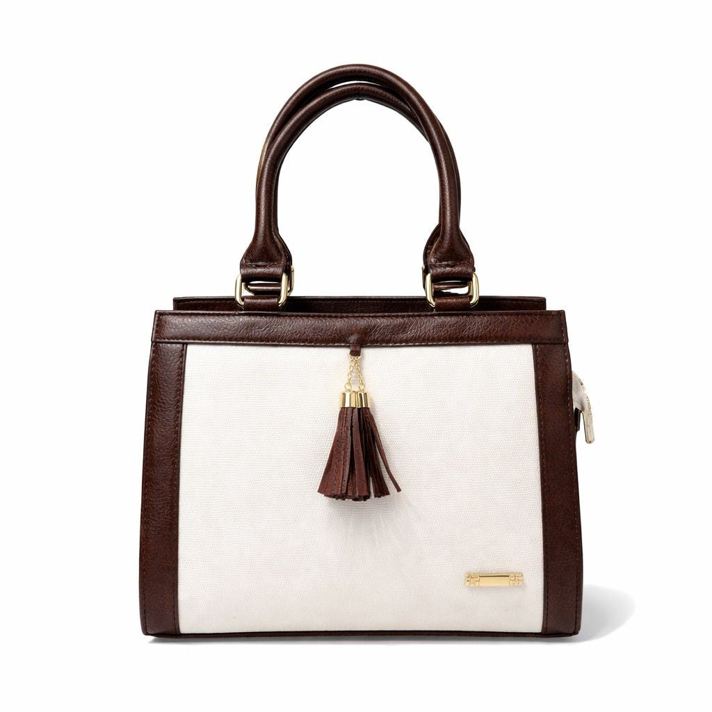 Luxury Textured Leather Handbag with Tassel & Gold Hardware