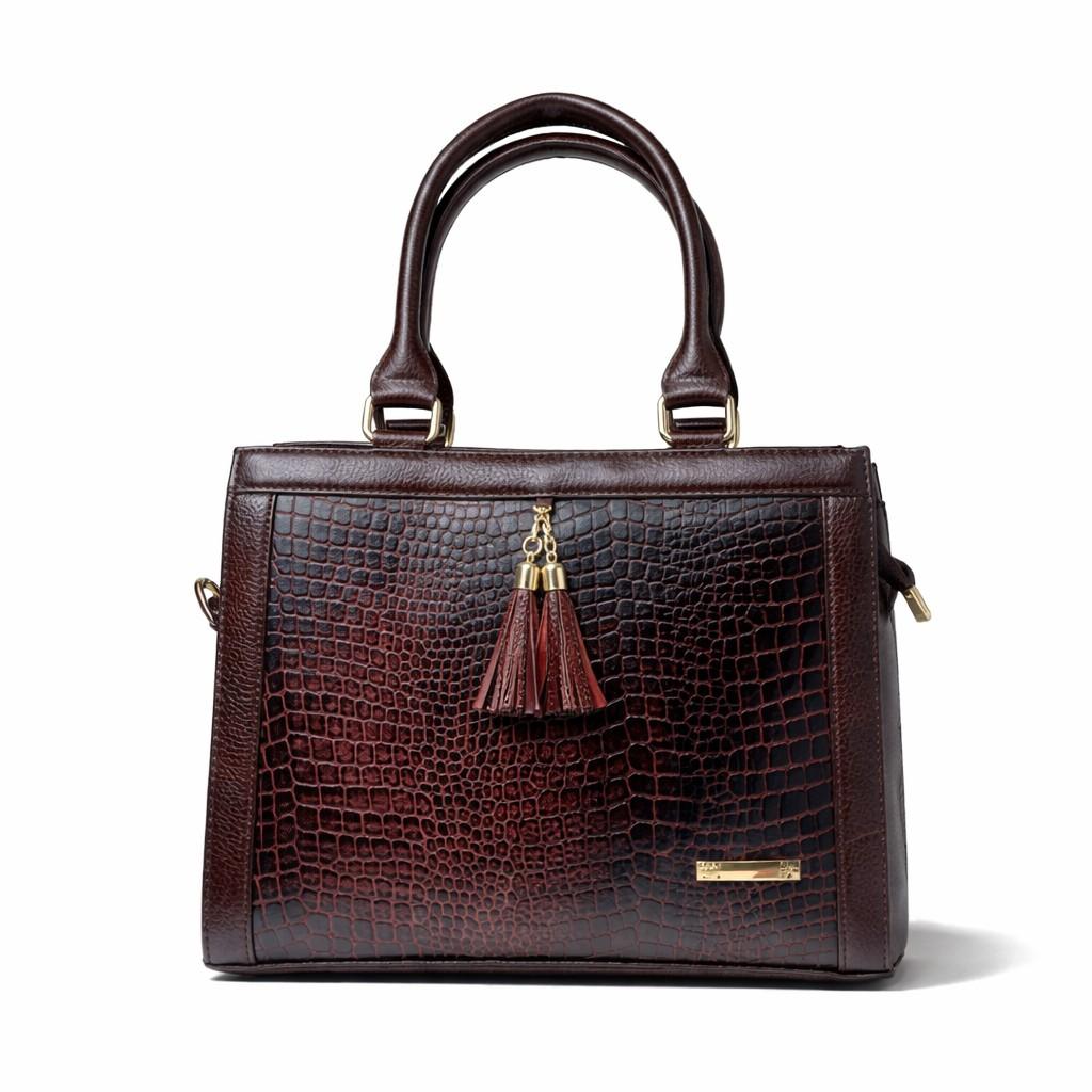 Luxury Textured Leather Handbag with Tassel & Gold Hardware
