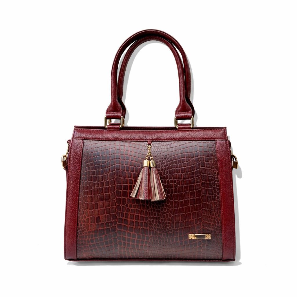 Luxury Textured Leather Handbag with Tassel & Gold Hardware