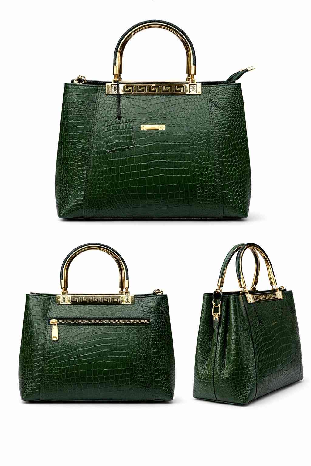 Premium Crocodile-Patterned Ladies' Handbag with Gold Accents