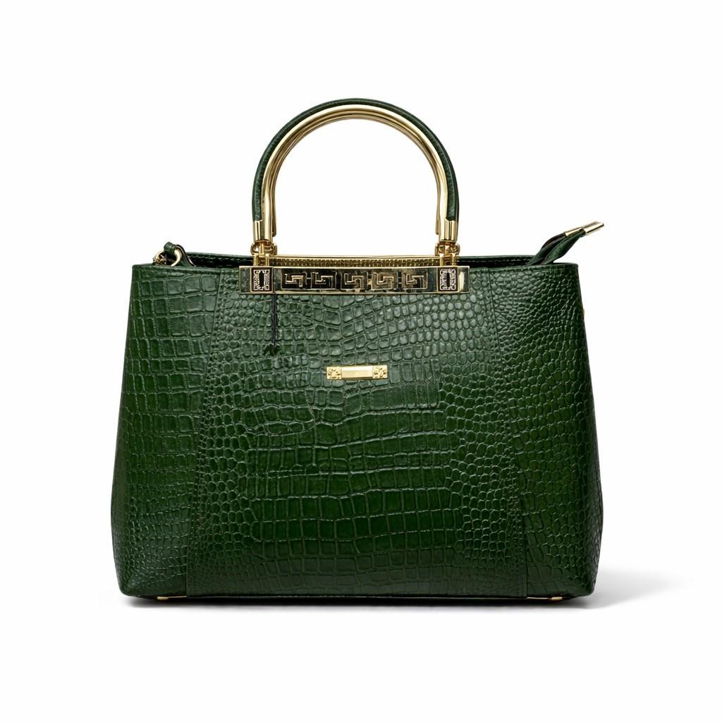 Premium Crocodile-Patterned Ladies' Handbag with Gold Accents