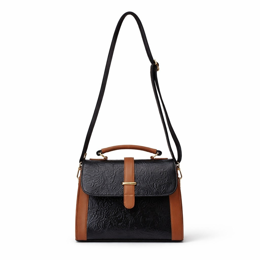 Leather Handbag With Flower Leather Print