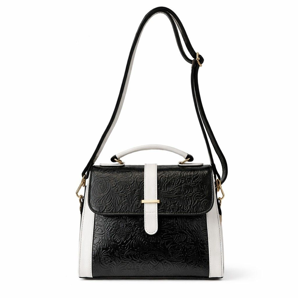 Leather Handbag With Flower Leather Print