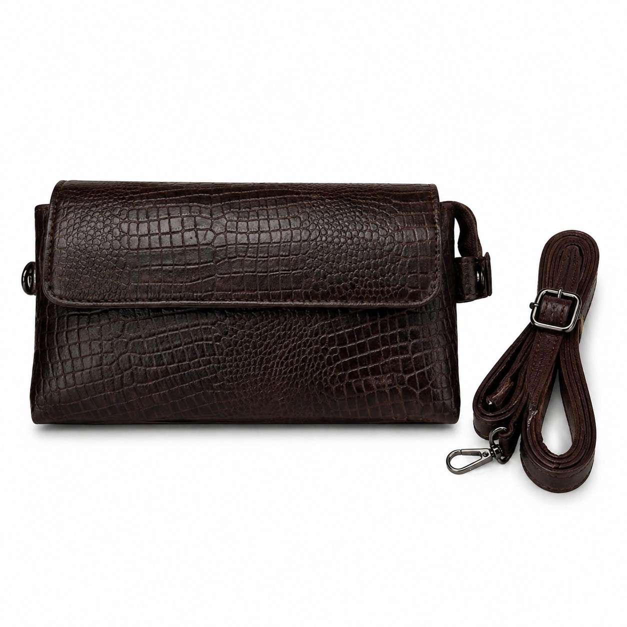 Texture Leather Sling Clutch – Multi Compartment Organizer