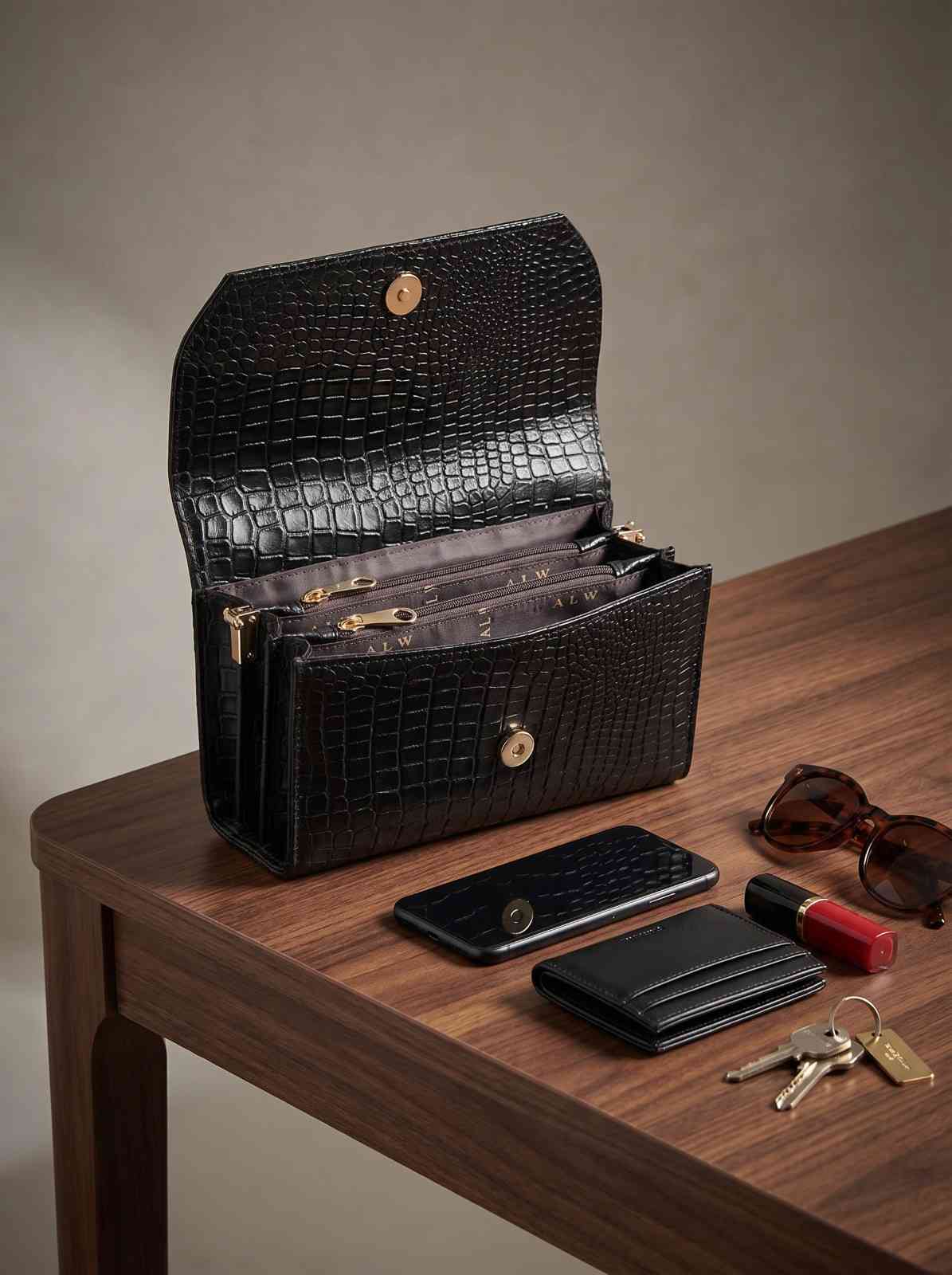 Luxe Croc-Embossed Leather Sling Bag