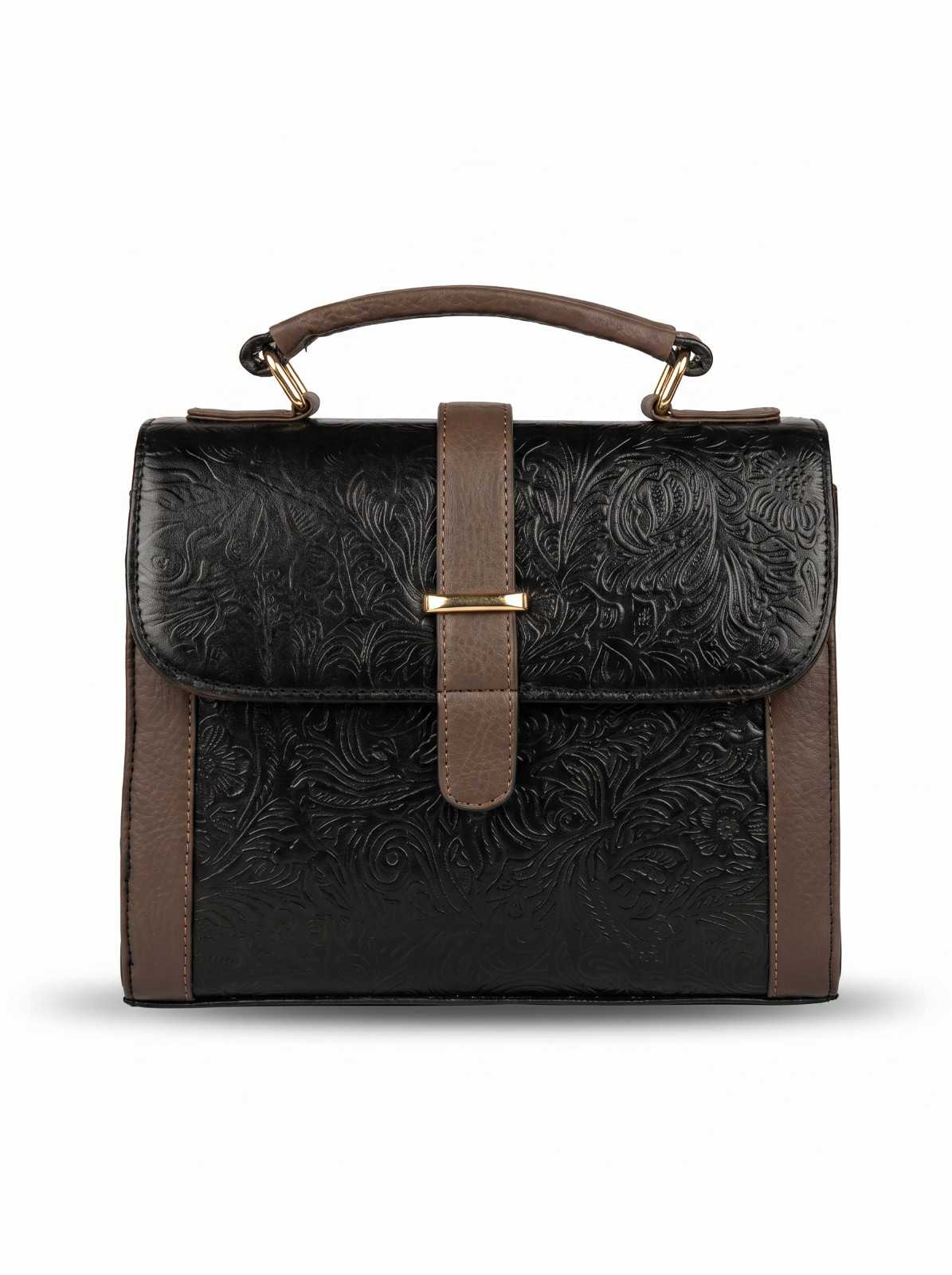 Leather Handbag With Flower Leather Print