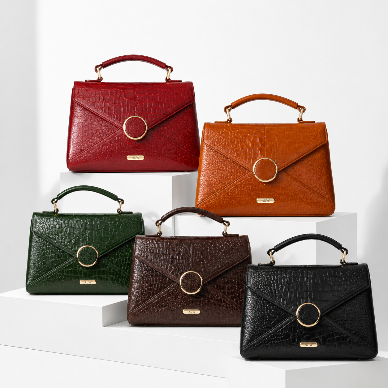 Croc Texture Leather Top Handle Bag – Elegant Sling Handbag for Women