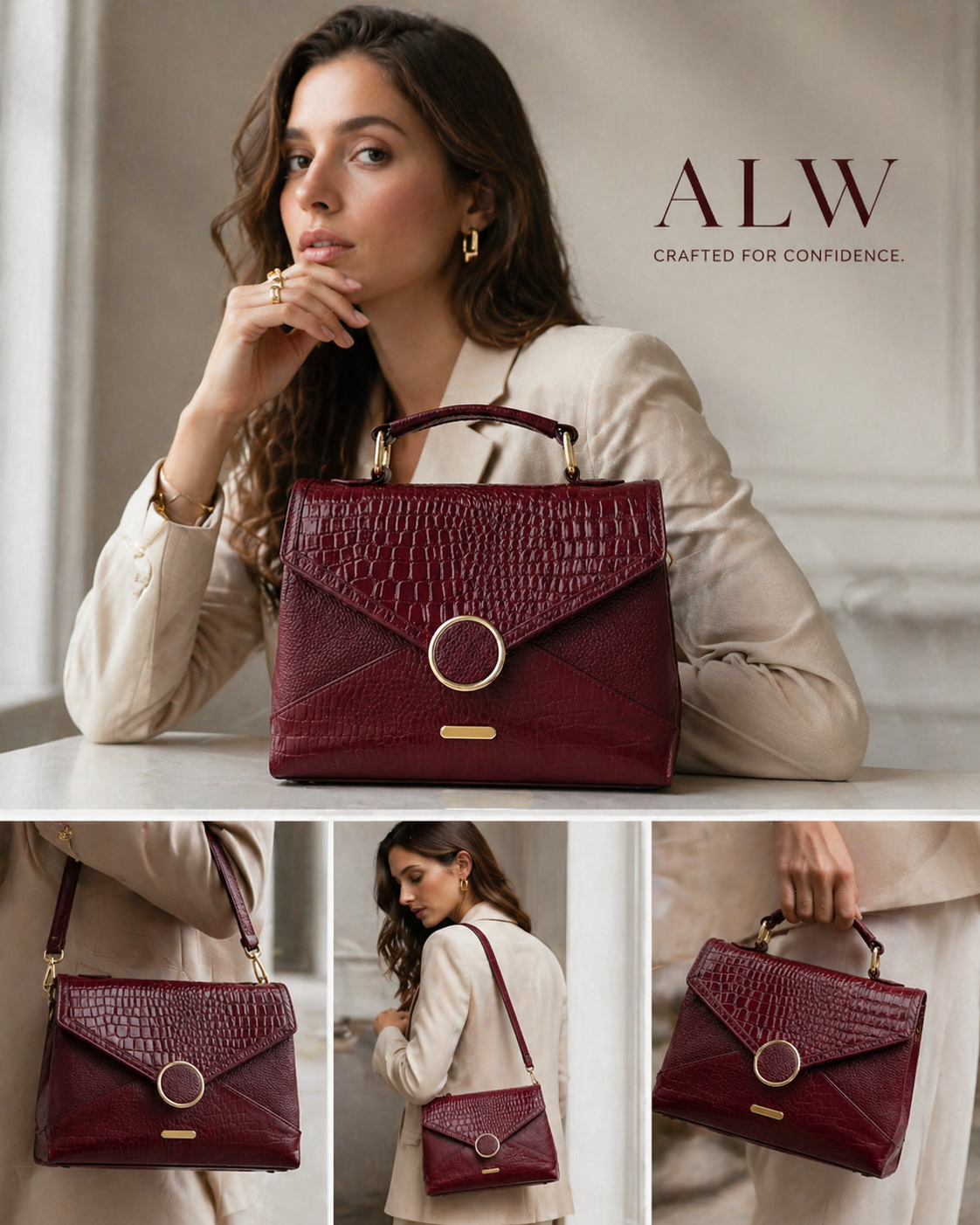 Croc Texture Leather Top Handle Bag – Elegant Sling Handbag for Women