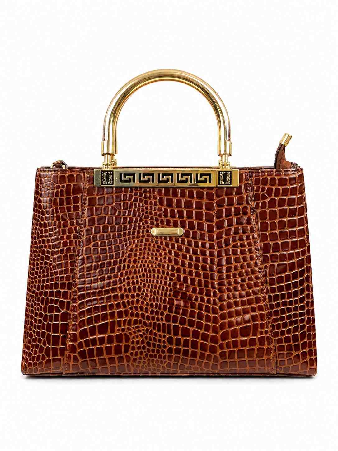 Premium Crocodile-Patterned Ladies' Handbag with Gold Accents