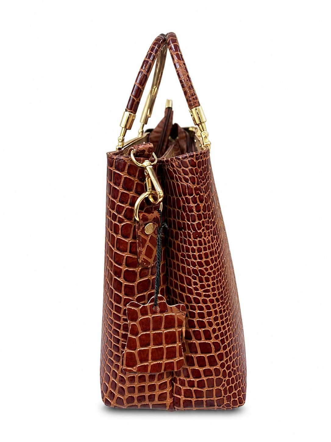 Premium Crocodile-Patterned Ladies' Handbag with Gold Accents