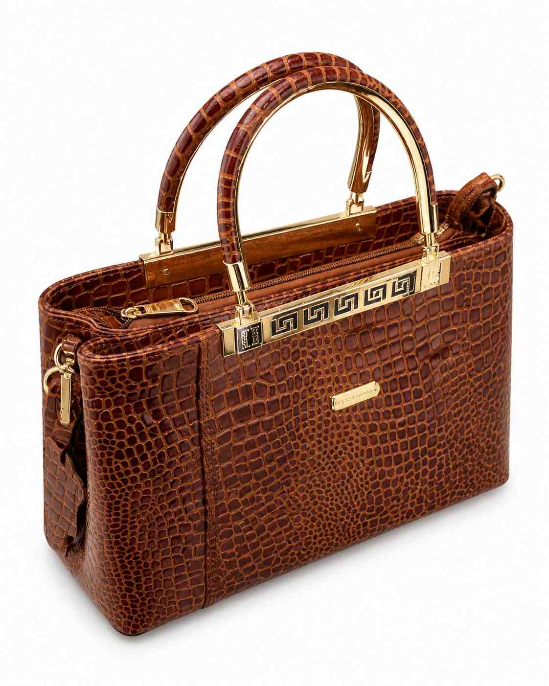 Premium Crocodile-Patterned Ladies' Handbag with Gold Accents