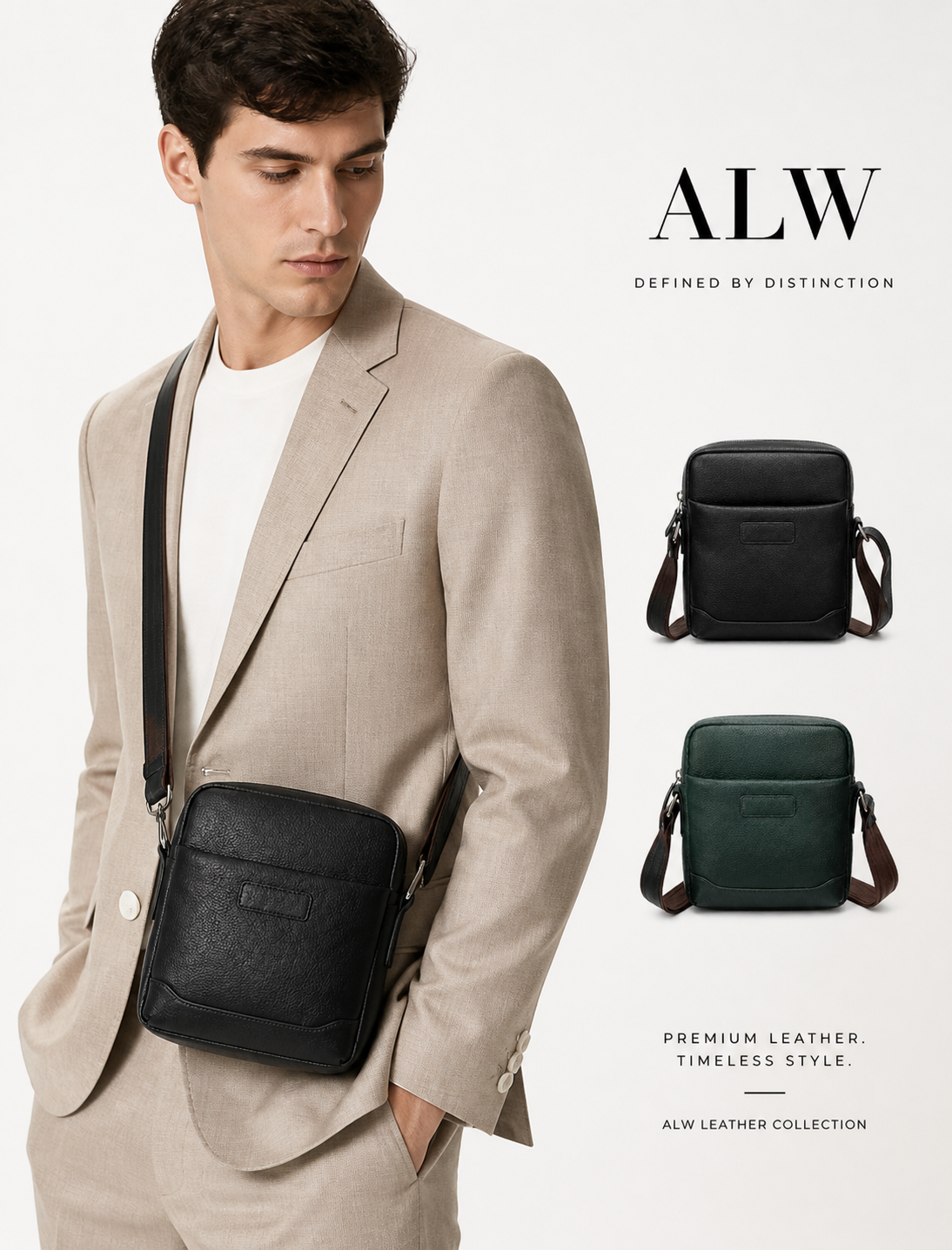 Men’s Genuine Leather Sling Bag – Compact Crossbody Messenger