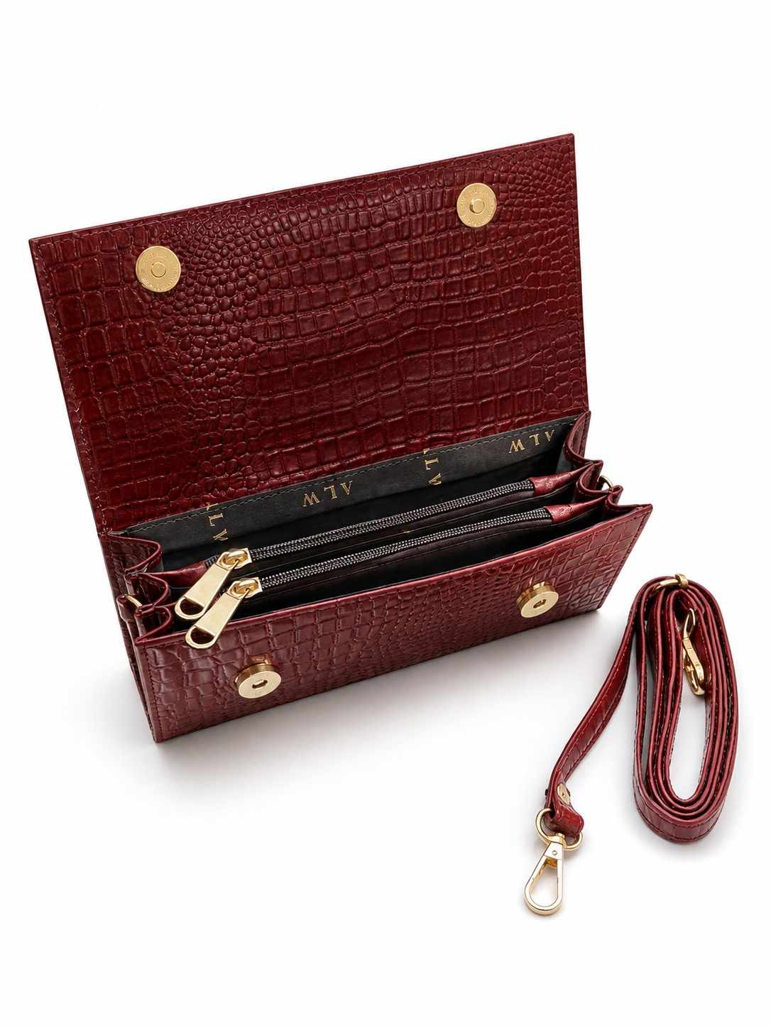 ALW CrocodileTextured Leather Clutch with Removable Strap