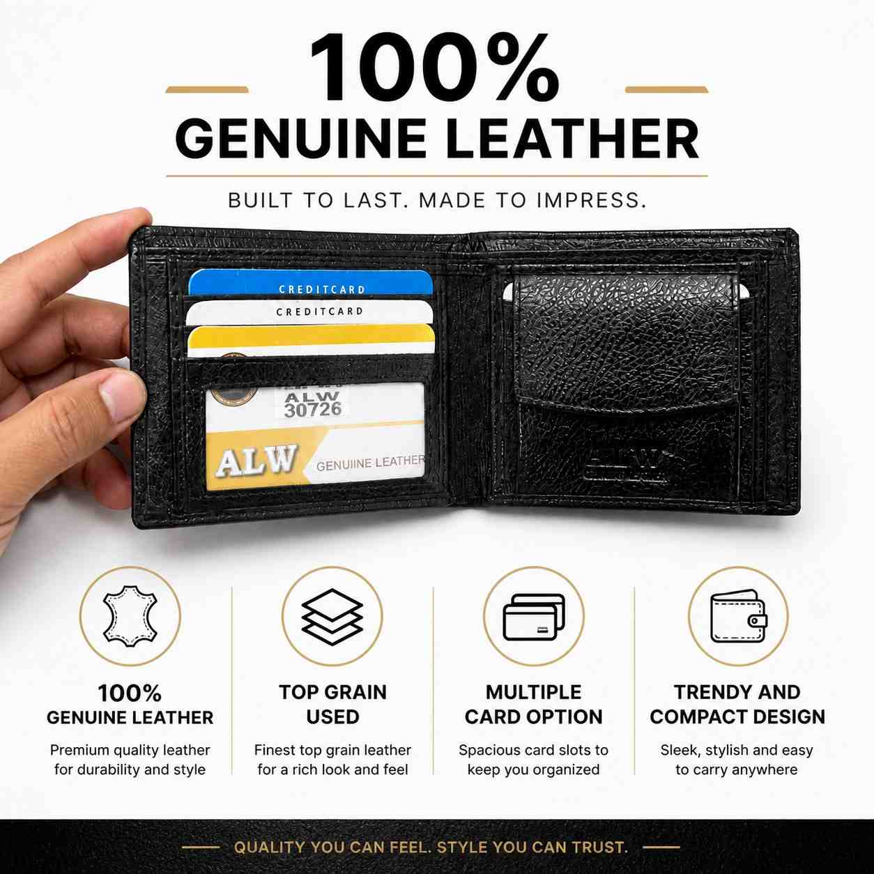 ALW Genuine Leather Wallet for Men | Bifold with Multiple Card Slots