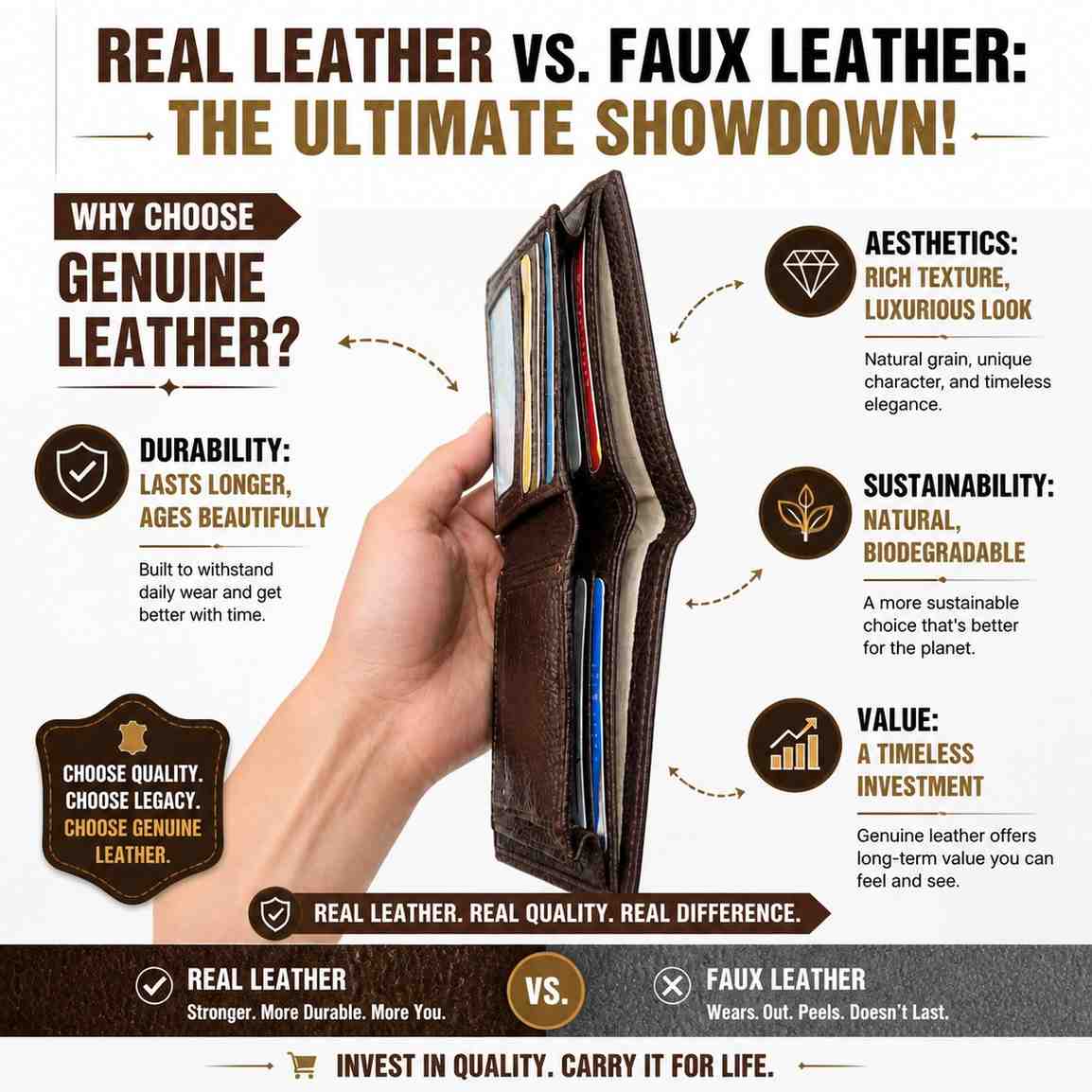 ALW Genuine Leather Wallet for Men | Bifold with Multiple Card Slots
