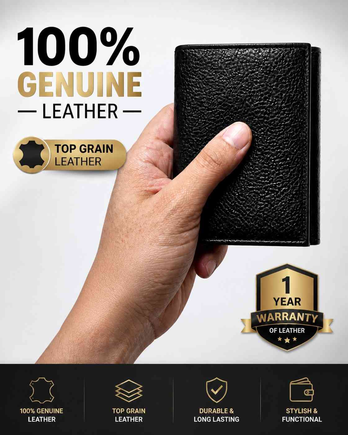 ALW Genuine Leather Trifold Wallet | Men's Compact Bifold with Multiple Card Slots