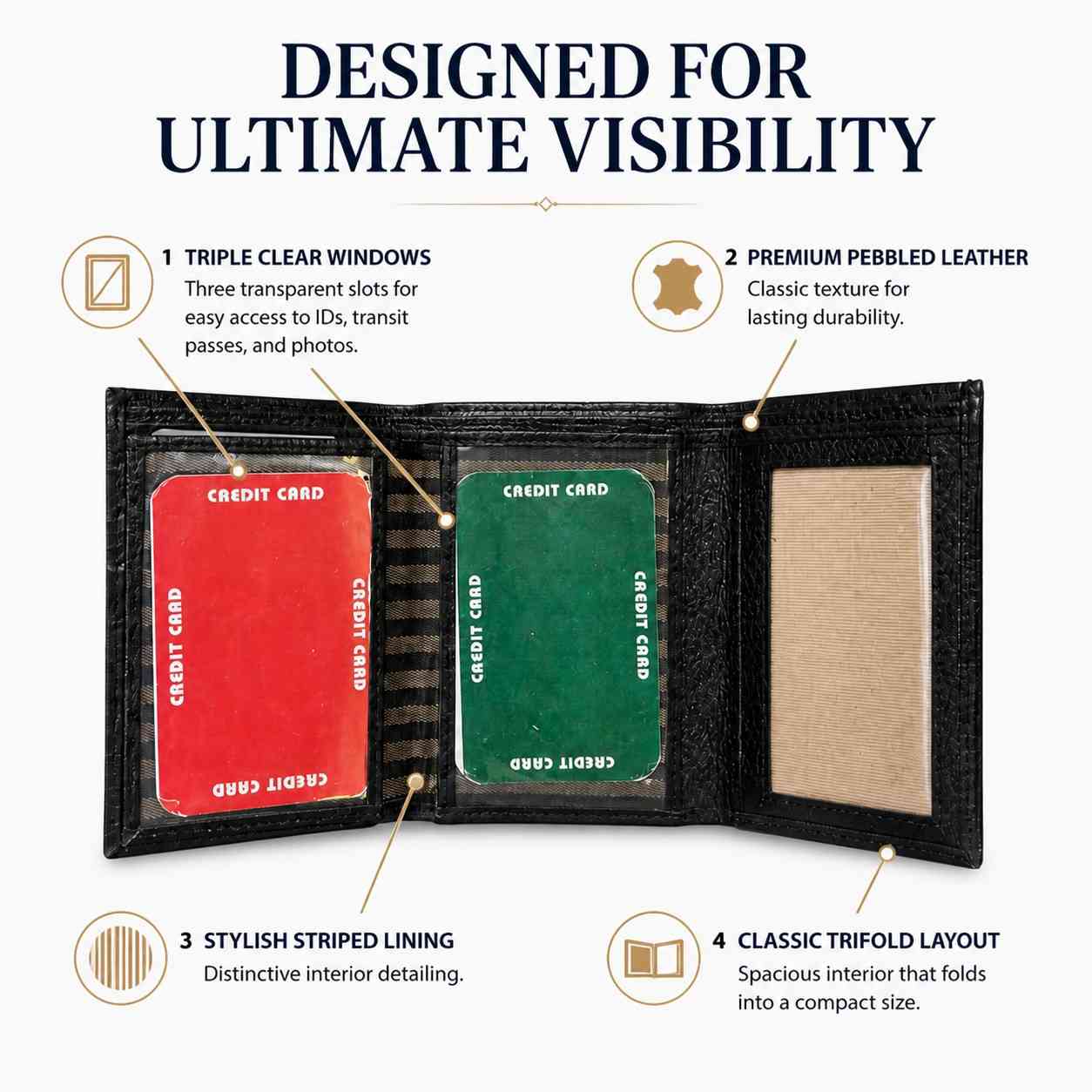 ALW Genuine Leather Trifold Wallet | Men's Compact Bifold with Multiple Card Slots