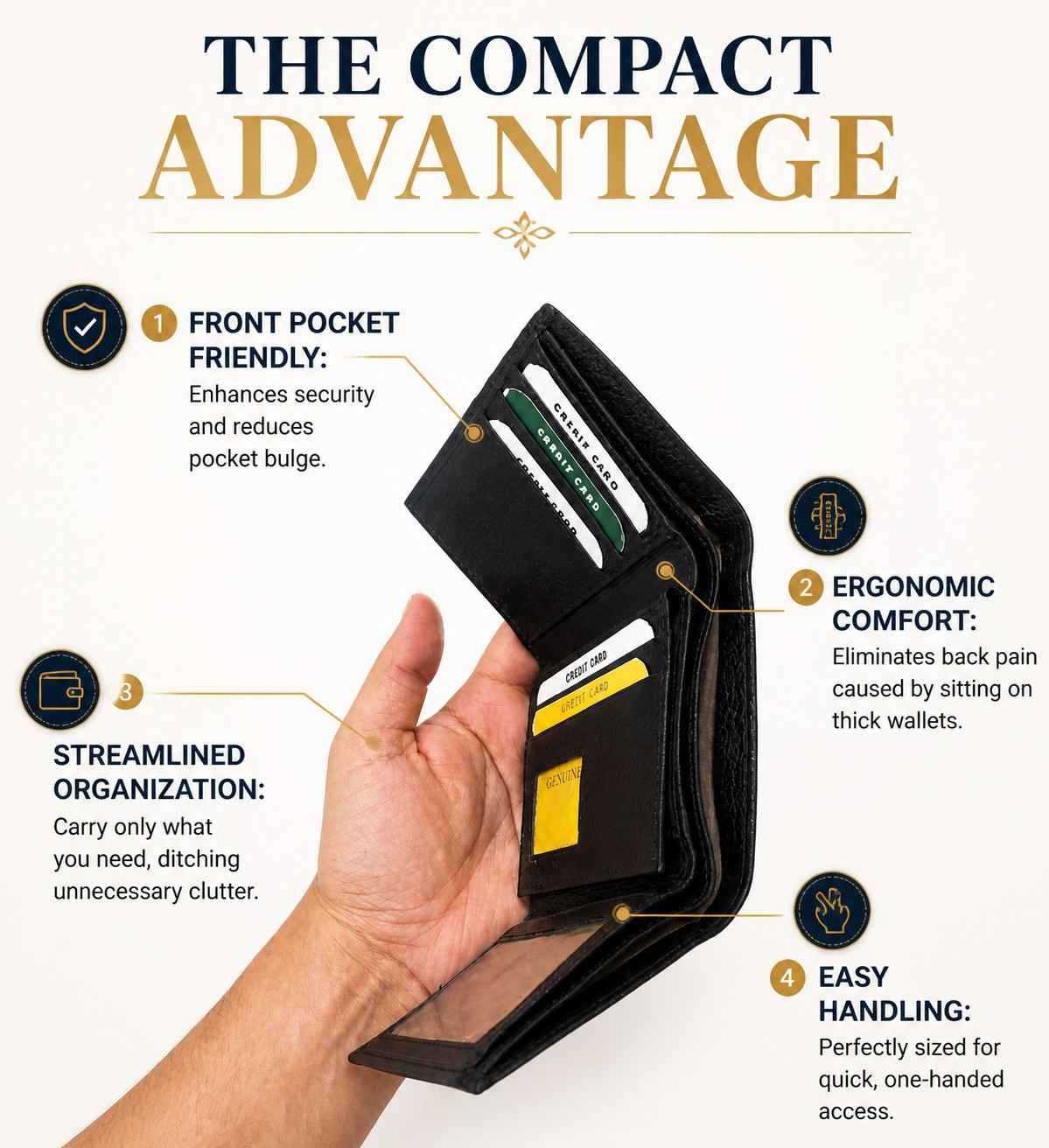 ALW Genuine Leather Trifold Wallet | Men's Compact Bifold with Multiple Card Slots