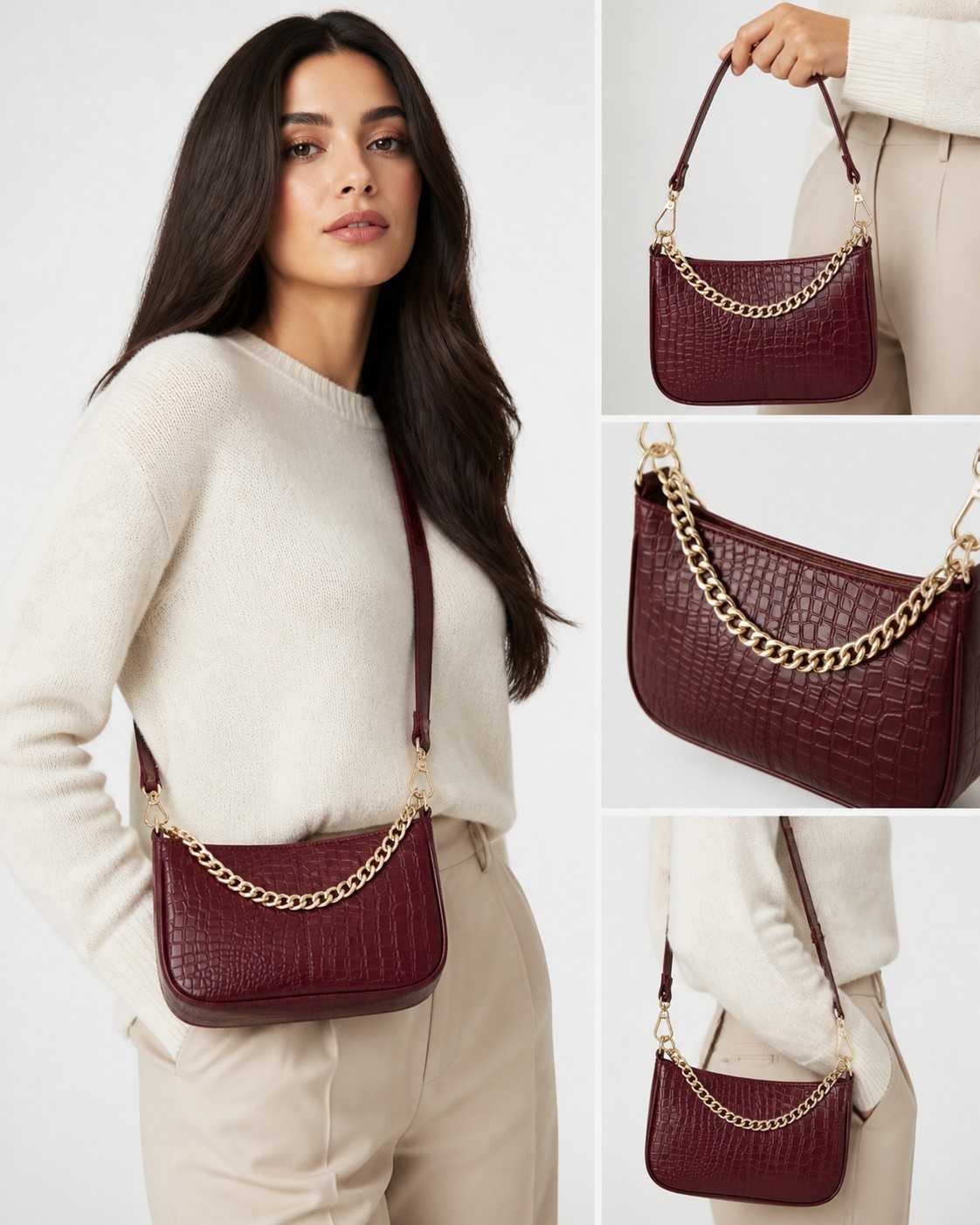 Trendy Ladies Leather Sling Croco with golden chain
