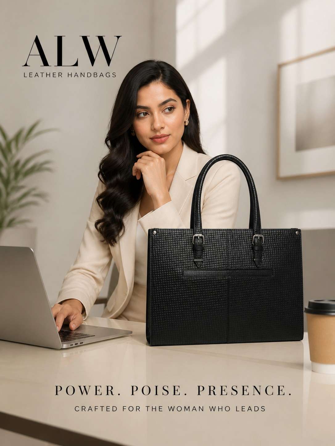 ALW Elegance Executive Leather Handbag - Textured Tote for Women