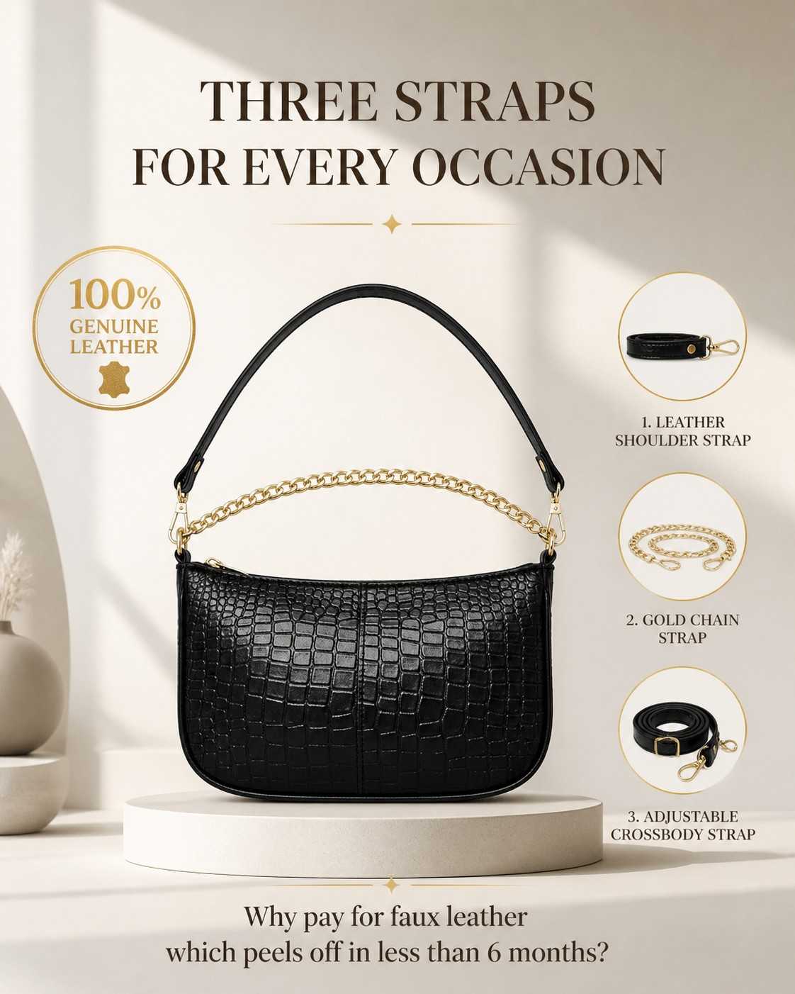 Trendy Ladies Leather Sling Croco with golden chain