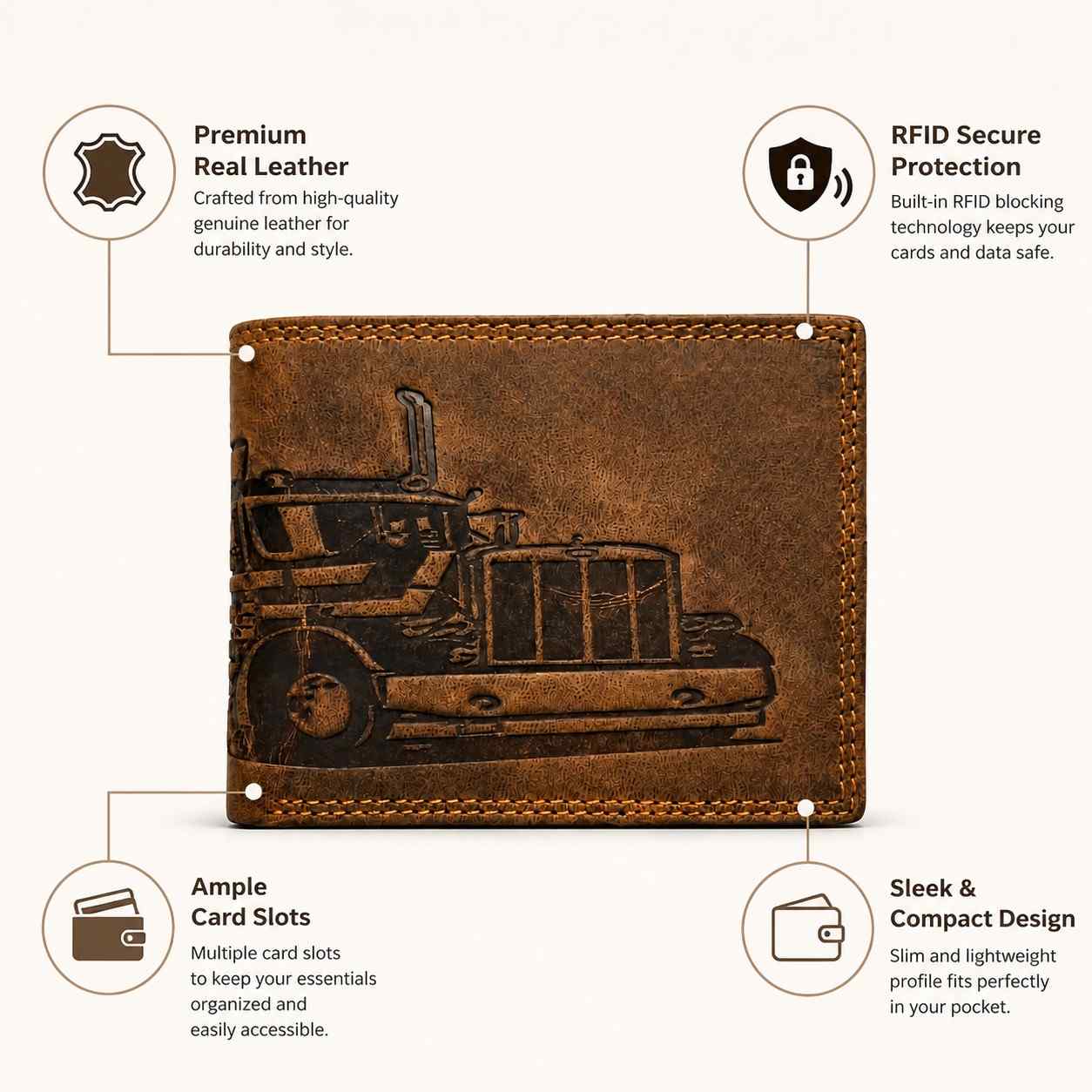 W.WILD Leather Wallet — Truck Engraved | RFID Safe | Limited Edition
