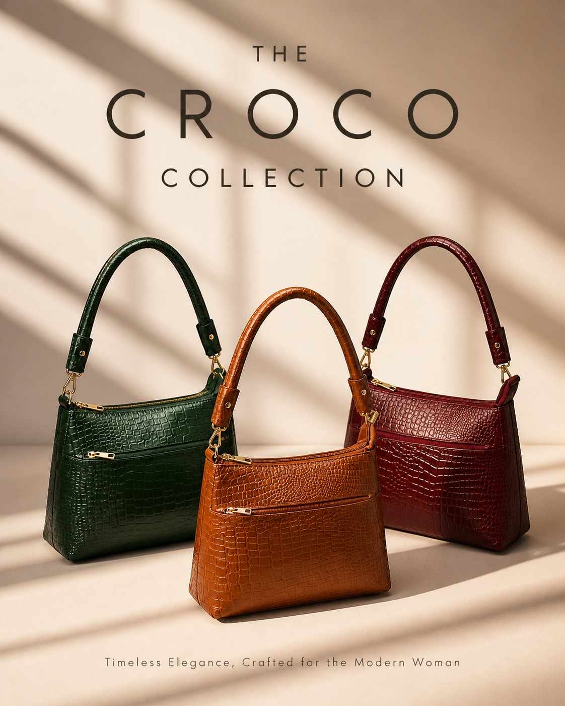 ALW Croco Collection - Textured Leather Multi-Way Shoulder Bag